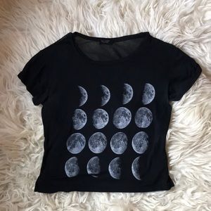 Moon Phases Black Crop Tee